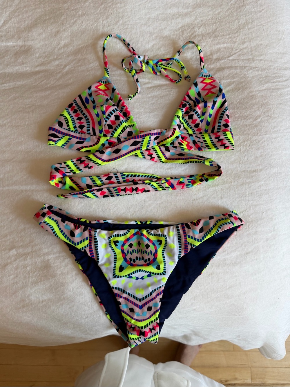 Mara Hoffman Multicolor Neon Tribal Print Swimsuit with Navy Lining